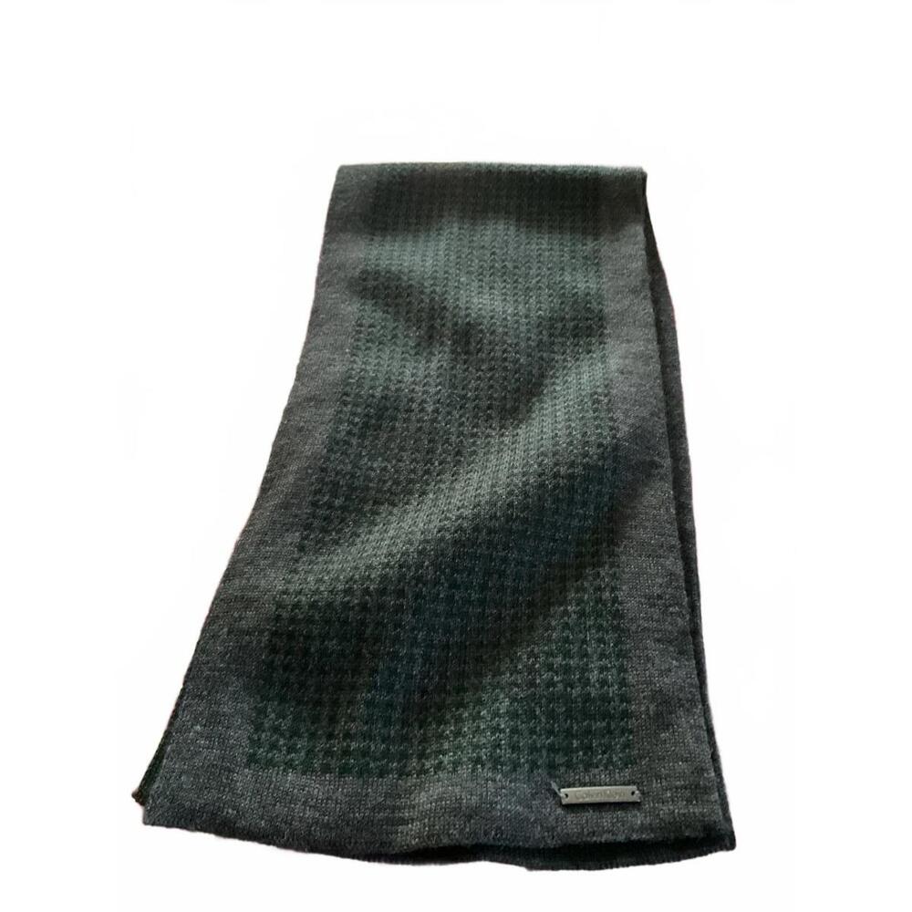 Calvin Klein Gray Green Patterned Wool Blend Scarf - image 3